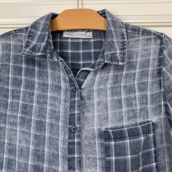 ❤️Paper Crane Plaid Destroyed Flannel S/M Blue - Picture 2 of 8